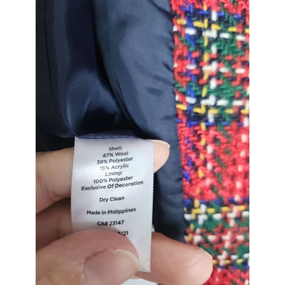 Talbots Women Red Tweed Red Blue Wool Blend "Shetland" 3 Button Blazer size 22W - Picture 9 of 11
